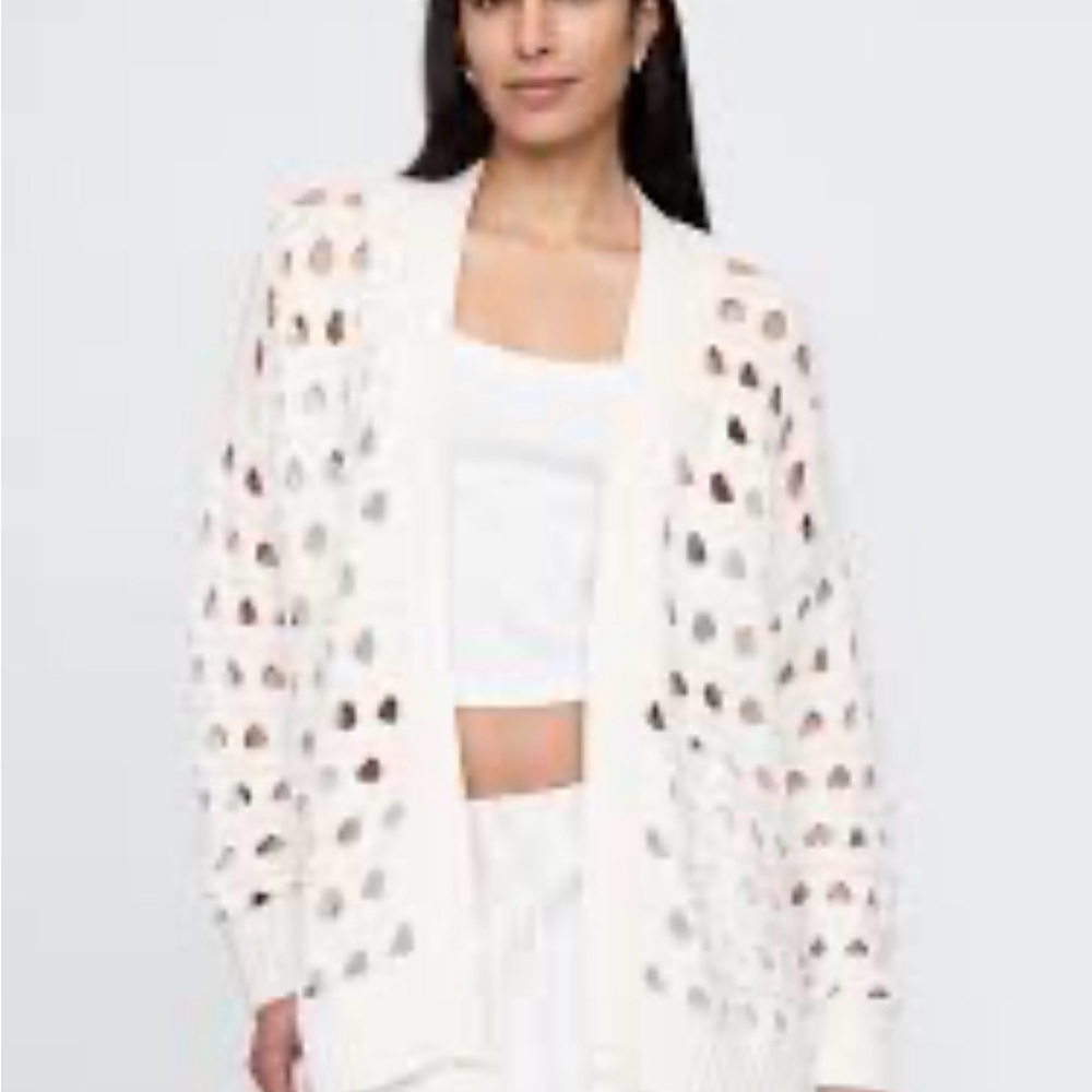 GAP 100% Cotton Oversized Cutout Pointelle Cardigan Large NWT